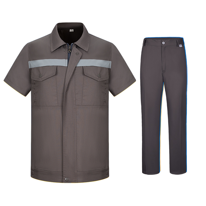 加油站反光短袖工服定制-棕色工作服套装