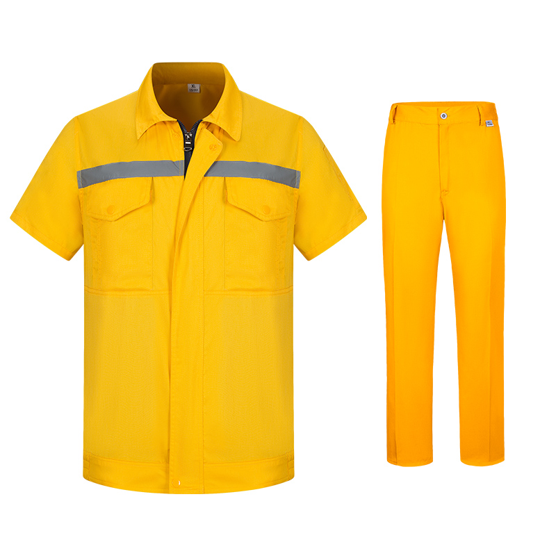 加油站反光短袖工服定制-黄色工作服套装
